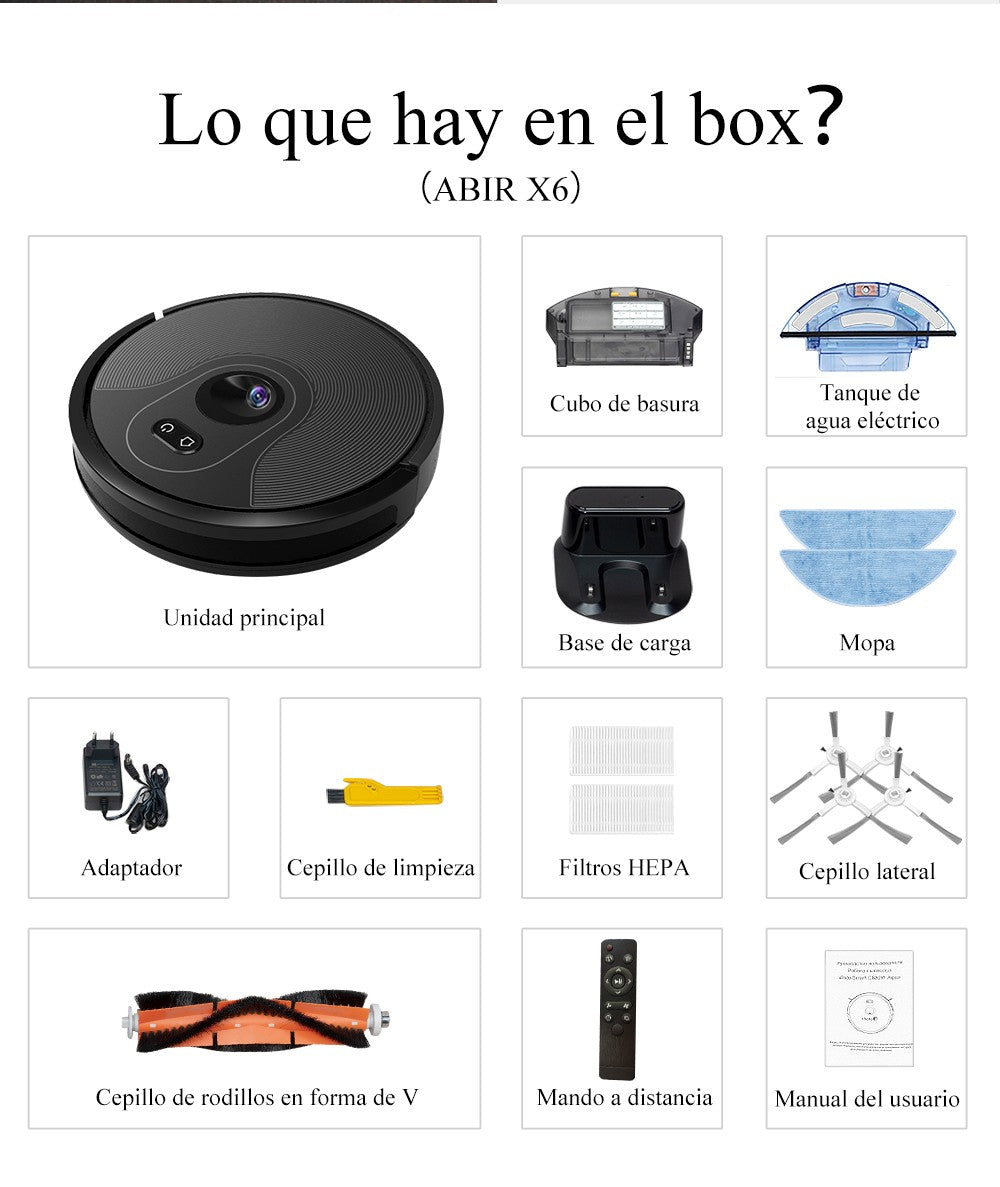 Robot aspirador ABIR X6PRO, sistema Smart Eye, aplicación No-Go Lines, línea Vir