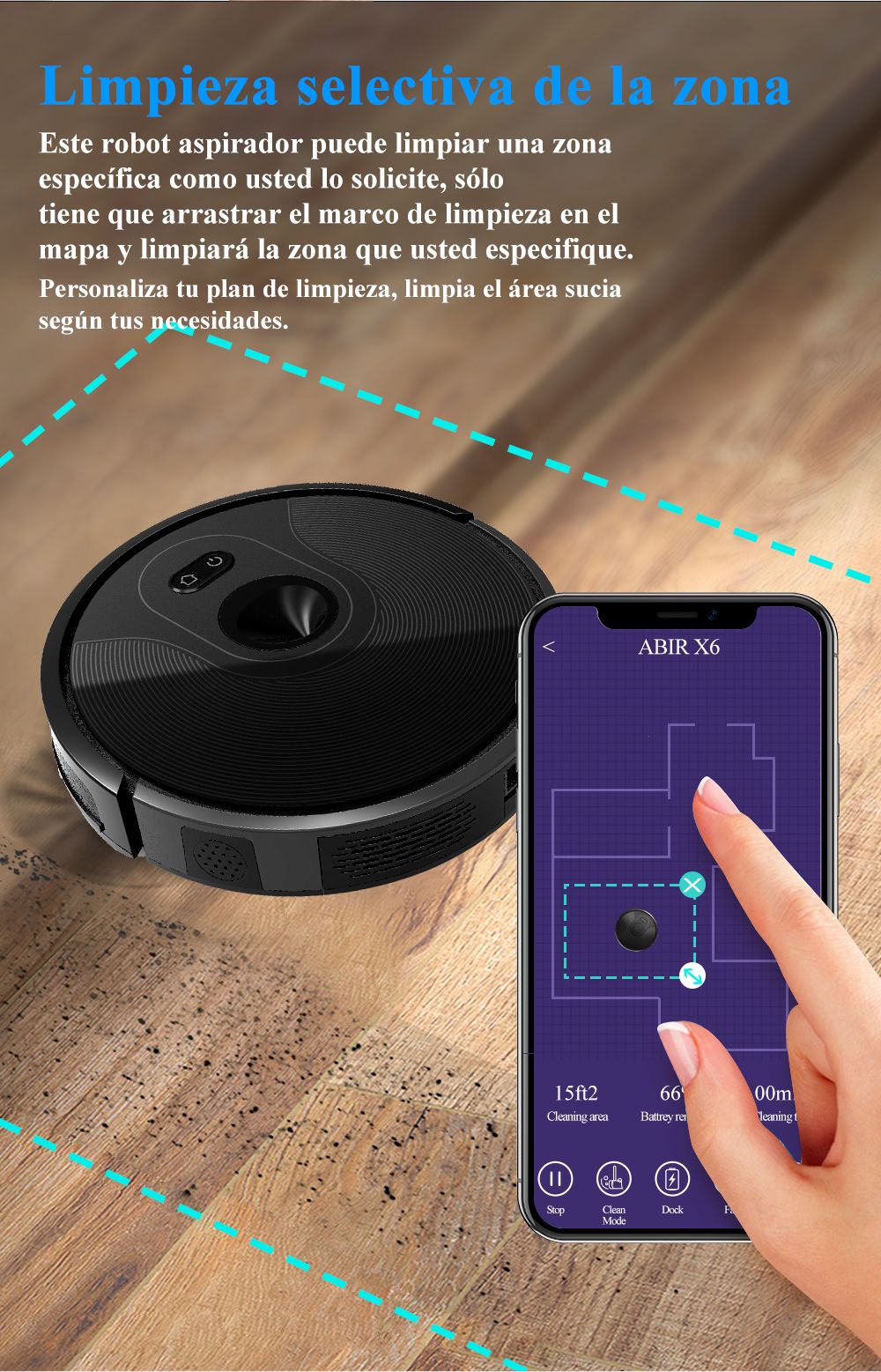 Robot aspirador ABIR X6PRO, sistema Smart Eye, aplicación No-Go Lines, línea Vir