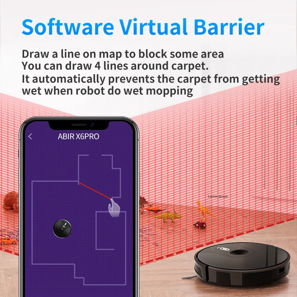 Robot aspirador ABIR X6PRO, sistema Smart Eye, aplicación No-Go Lines, línea Vir