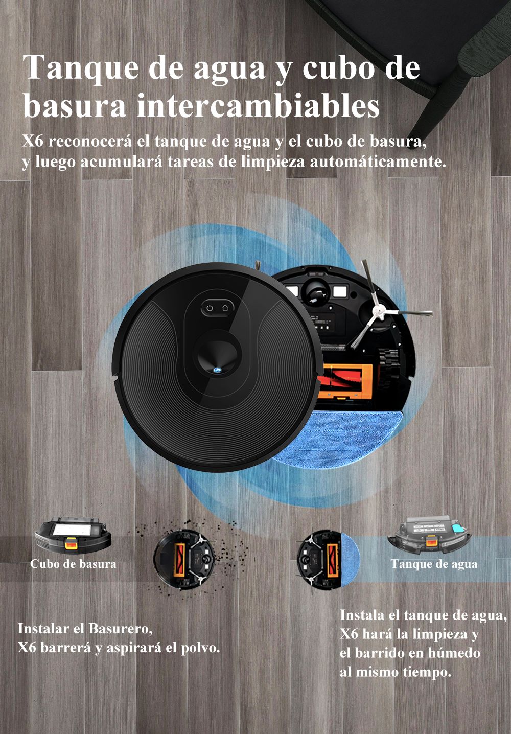 Robot aspirador ABIR X6PRO, sistema Smart Eye, aplicación No-Go Lines, línea Vir